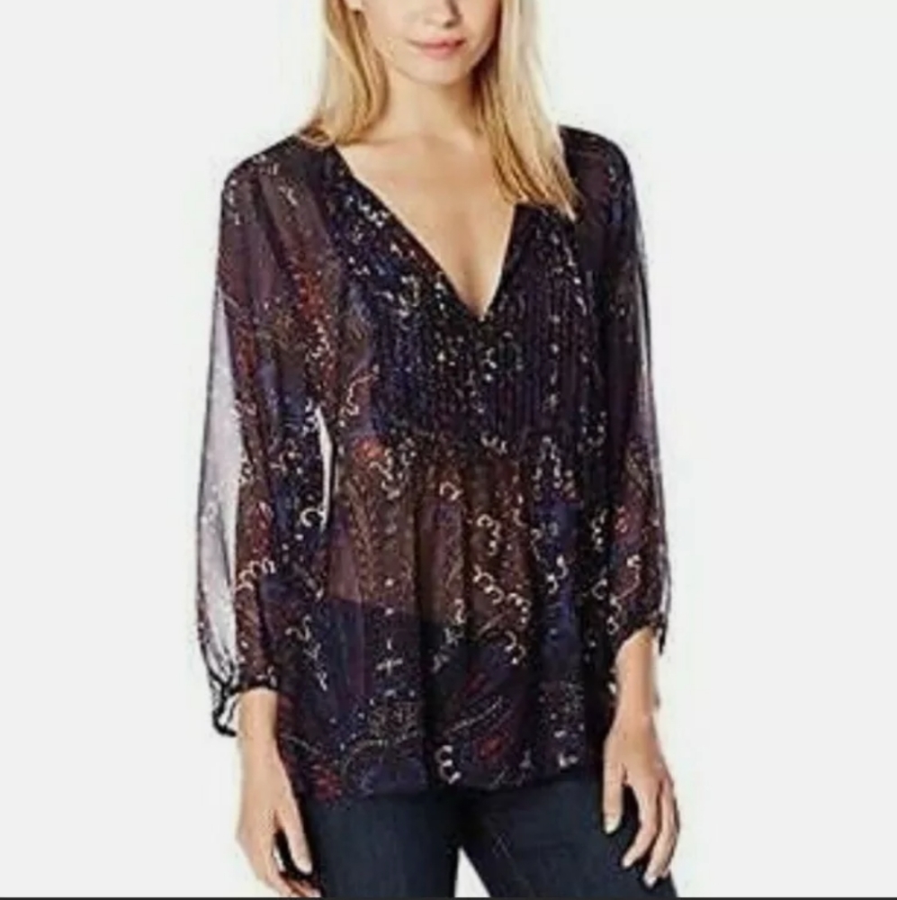 Joie Silk Sheer Peasant Blouse